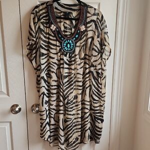 H&M Animal Print Swim Coverup with Embellished Neckline Sz 12 NEVER WORN!